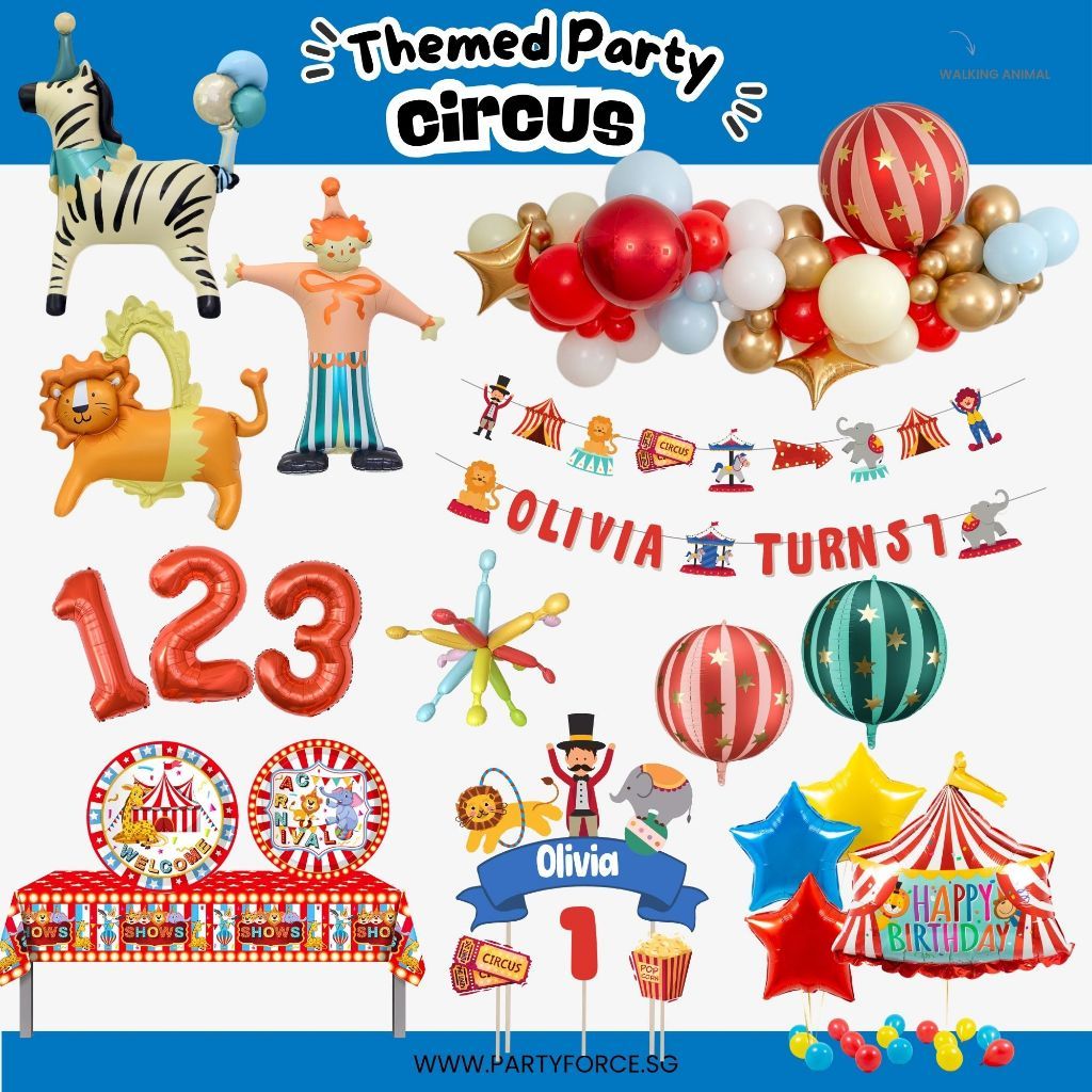 [SG Instock] - Personalised Carnival Circus Animal Theme Birthday Party Decoration