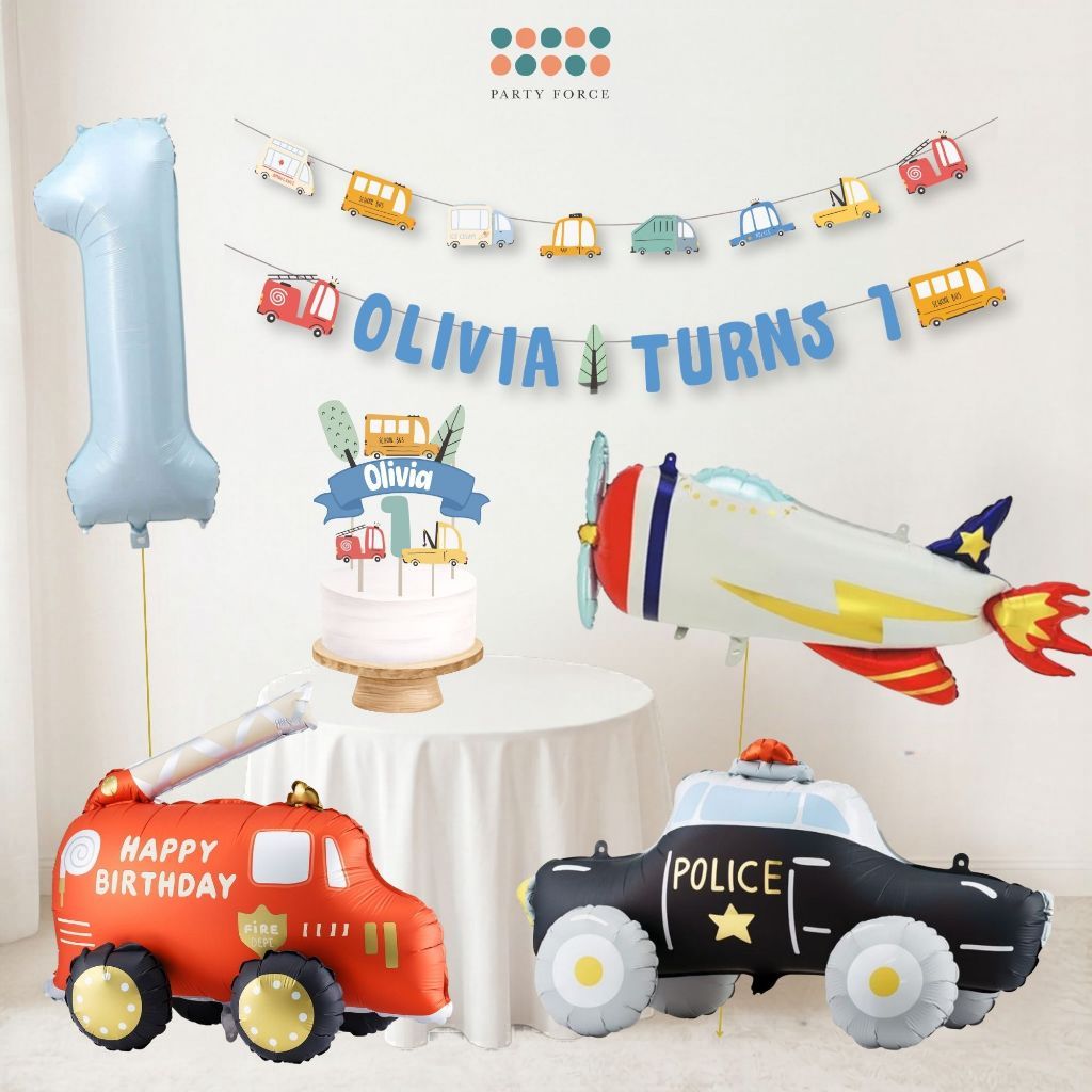 [SG Instock] - Personalised Vehicle Transportation Car Theme Birthday Party Decoration