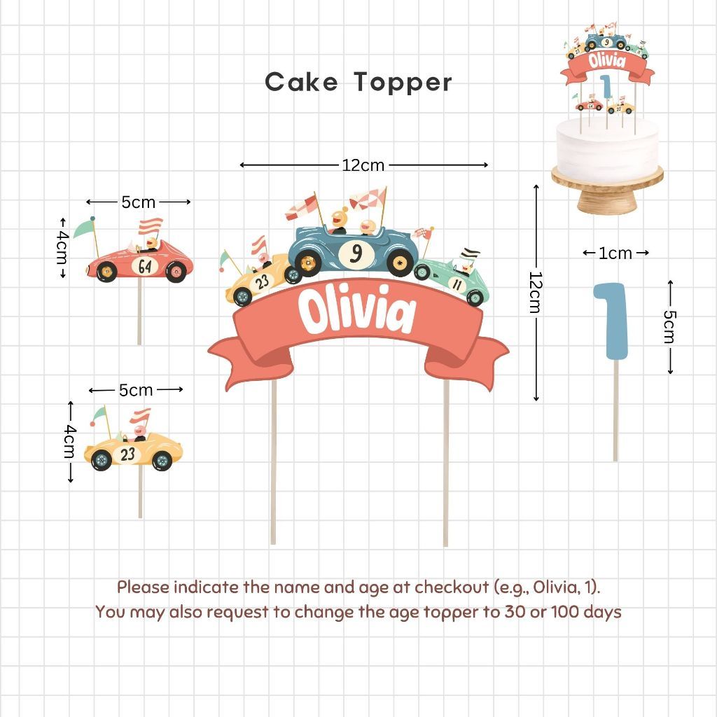 [SG Instock] - Personalised Racing car motorbike Theme Birthday Party Decoration