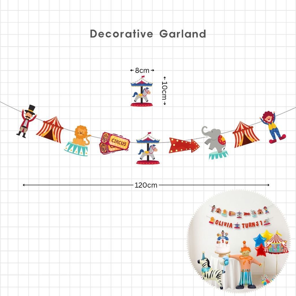 [SG Instock] - Personalised Carnival Circus Animal Theme Birthday Party Decoration