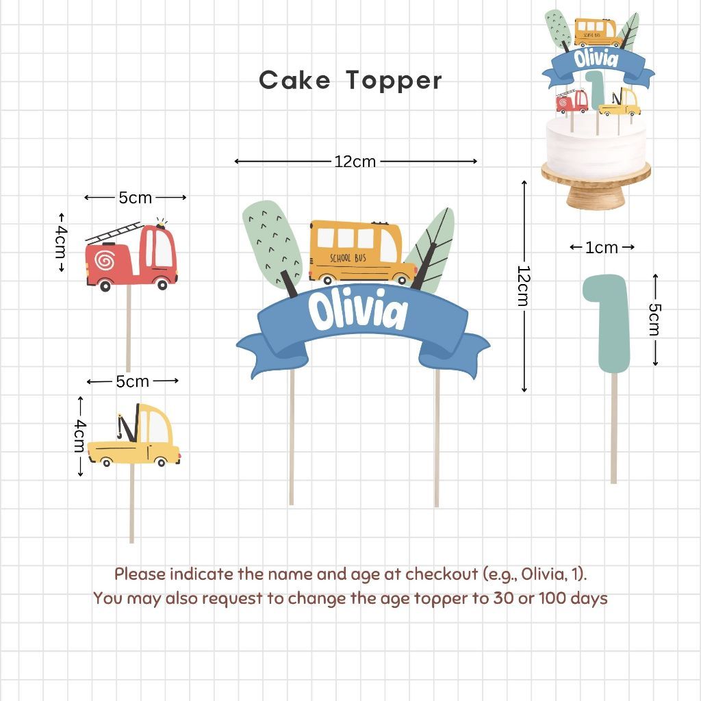 [SG Instock] - Personalised Vehicle Transportation Car Theme Birthday Party Decoration