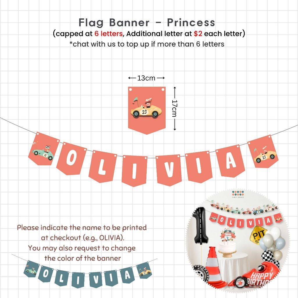 [SG Instock] - Personalised Racing car motorbike Theme Birthday Party Decoration