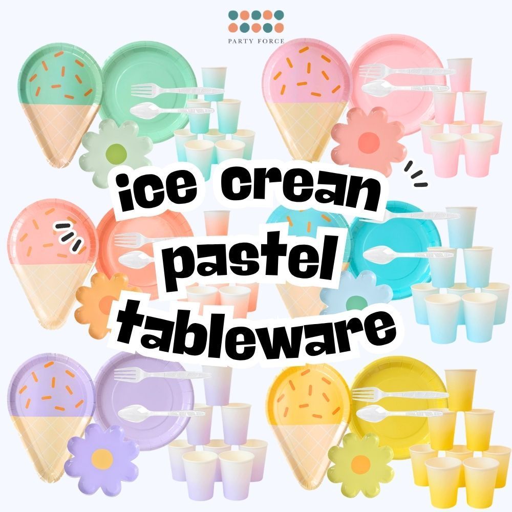 Disposable Paper Plate pastel Ice Cream Pastel Rainbow for Birthday Party
