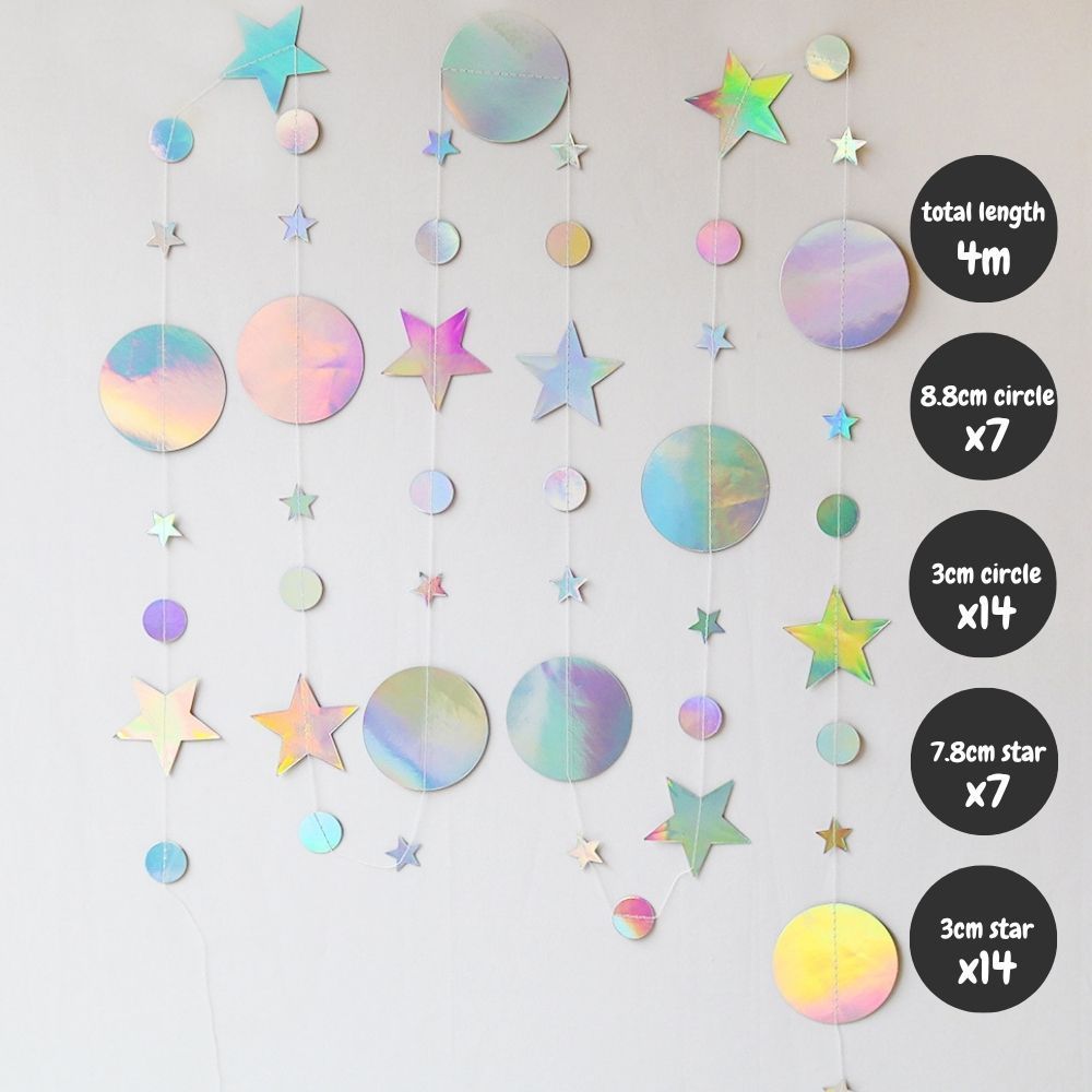 [SG Instock] Decorative Banner Garland Circle Star Flag Bunting Happy Birthday Party Decoration