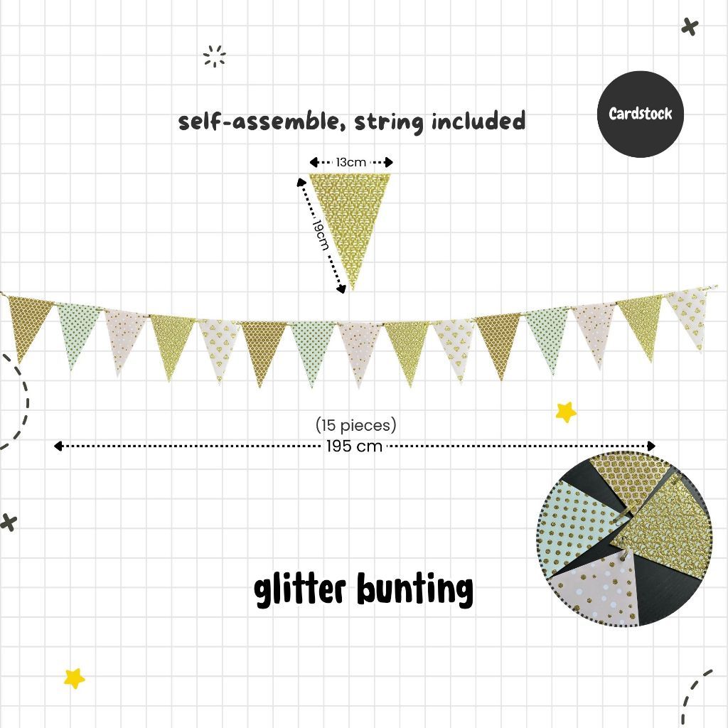 [SG Instock] Decorative Banner Garland Circle Star Flag Bunting Happy Birthday Party Decoration