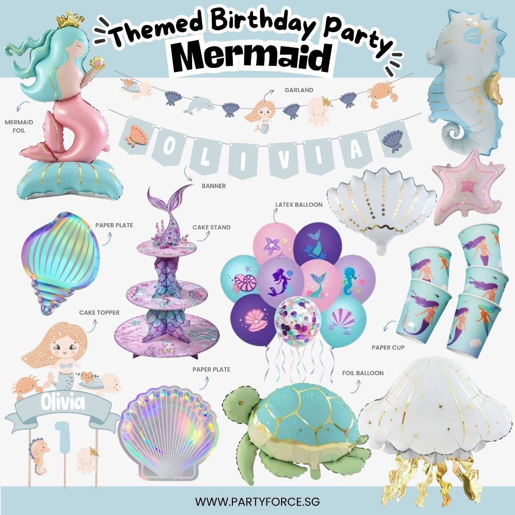 [SG Instock] - Personalised Mermaid Theme Birthday Party Balloon Banner Decoration