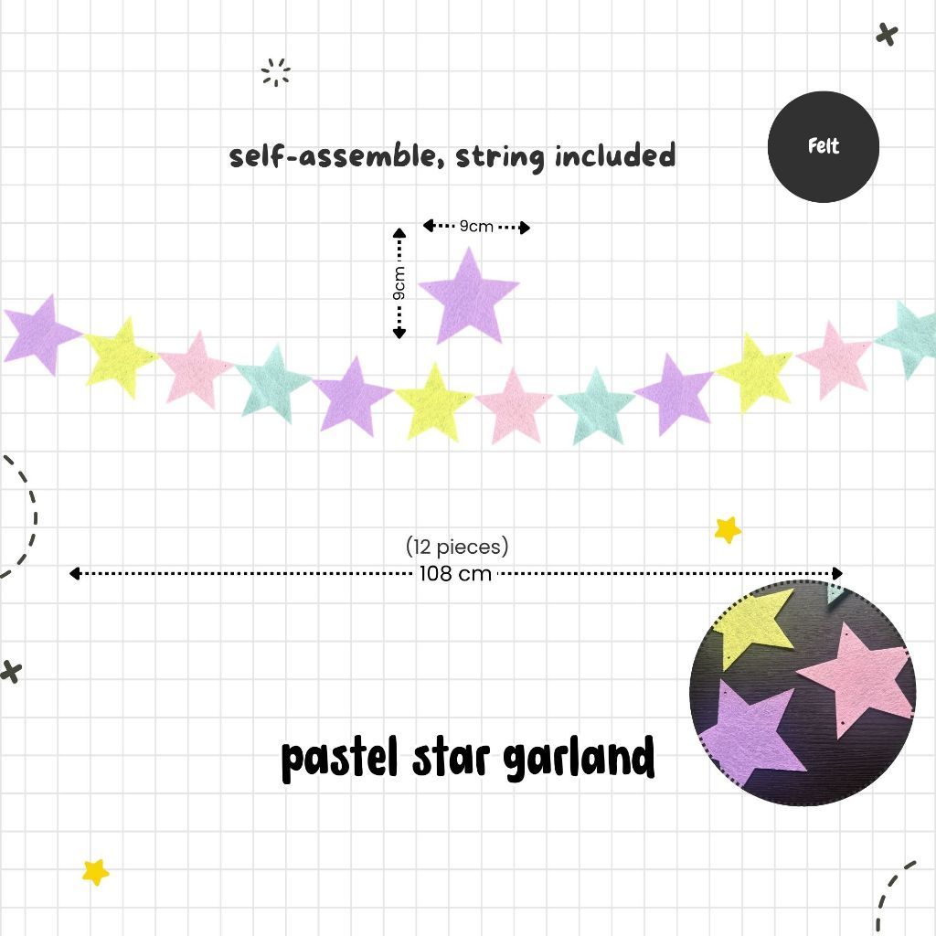 [SG Instock] Decorative Banner Garland Circle Star Flag Bunting Happy Birthday Party Decoration