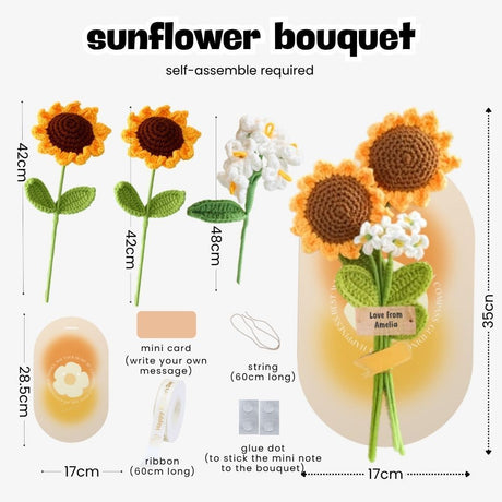 Handmade Crochet Flower Bouquet Mother's day Gift Knitted Woven Sunflower