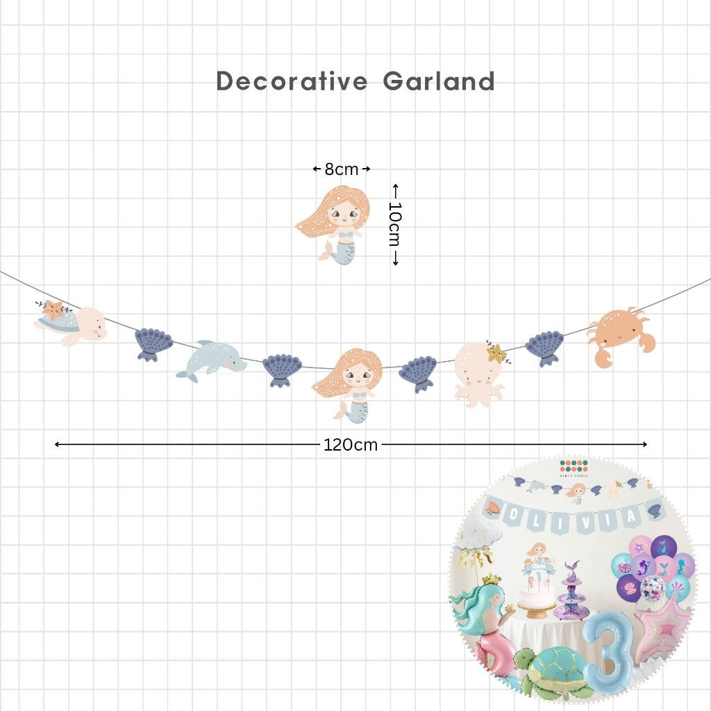[SG Instock] - Personalised Mermaid Theme Birthday Party Balloon Banner Decoration