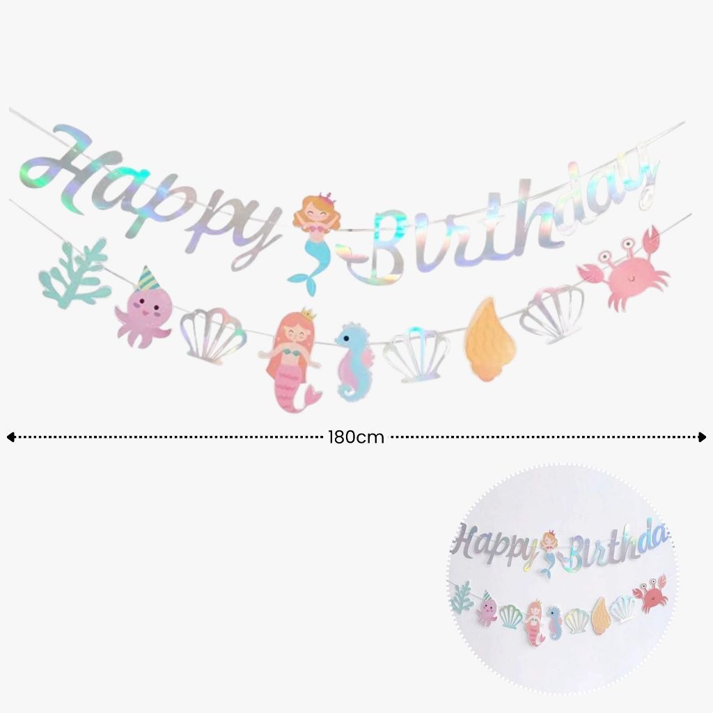 [SG Instock] - Personalised Mermaid Theme Birthday Party Balloon Banner Decoration