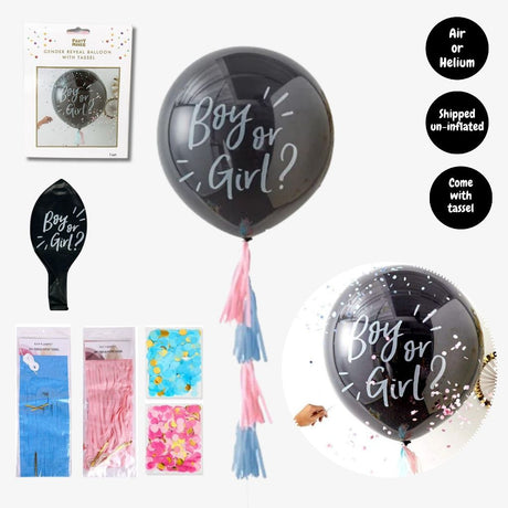 Gender Reveal Party Essentials Balloon Decoration Boy or Girl Banner Confetti Popper