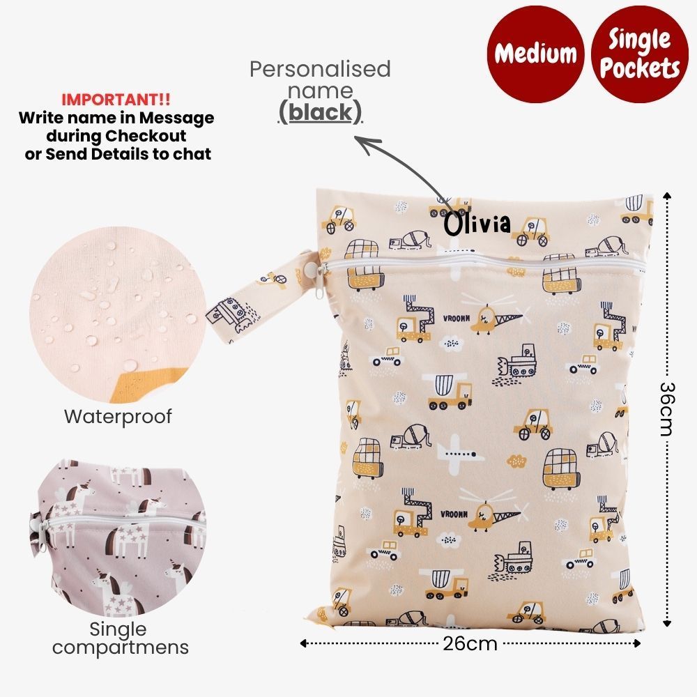 Personalised Wet Bag Waterproof Baby Diaper Bag Childcare Wash Bag Custom name