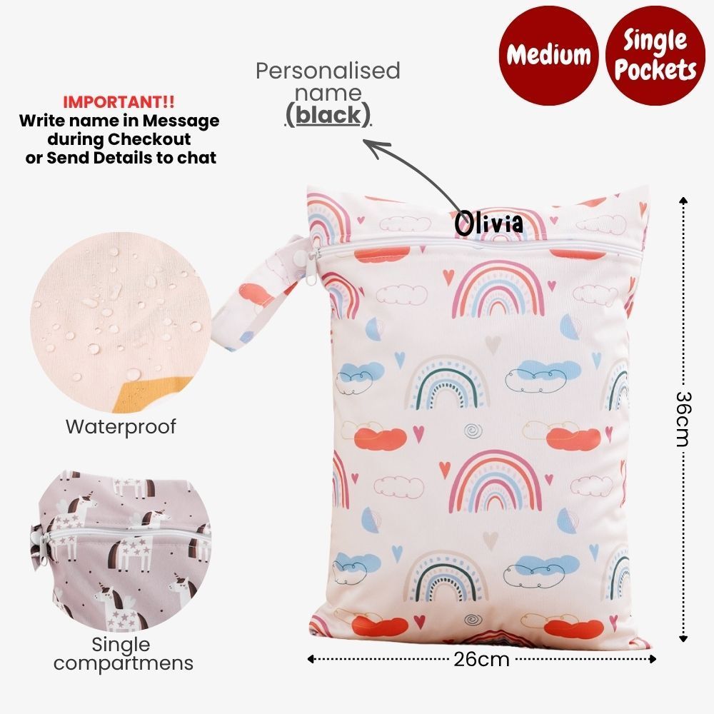 Personalised Wet Bag Waterproof Baby Diaper Bag Childcare Wash Bag Custom name