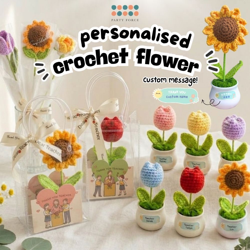 Personalised Crochet Sunflower Pot Teachers Day Gift Thank You Teacher Gift Bag Graduation Flowers
