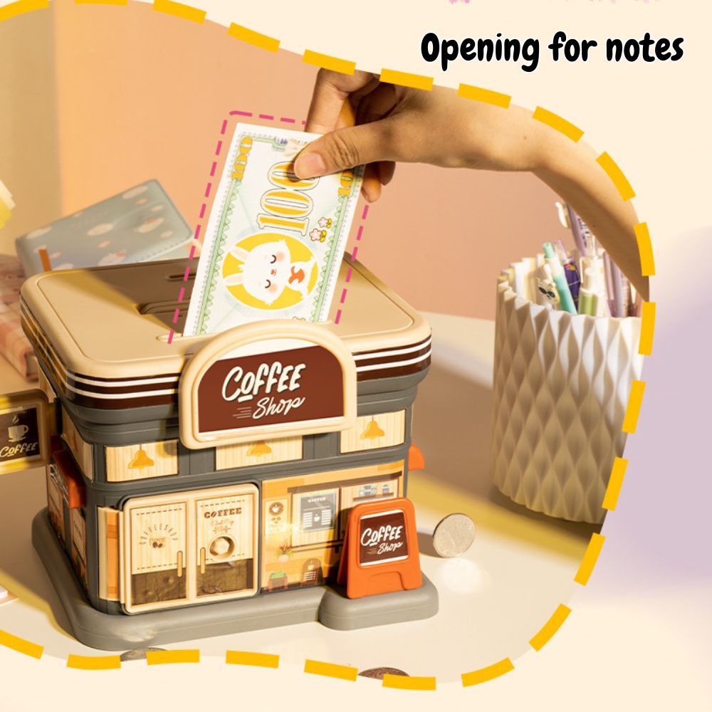 Creative Gift Kids Piggy Bank Gas Station Cafe Piggy Bank for Notes and coins