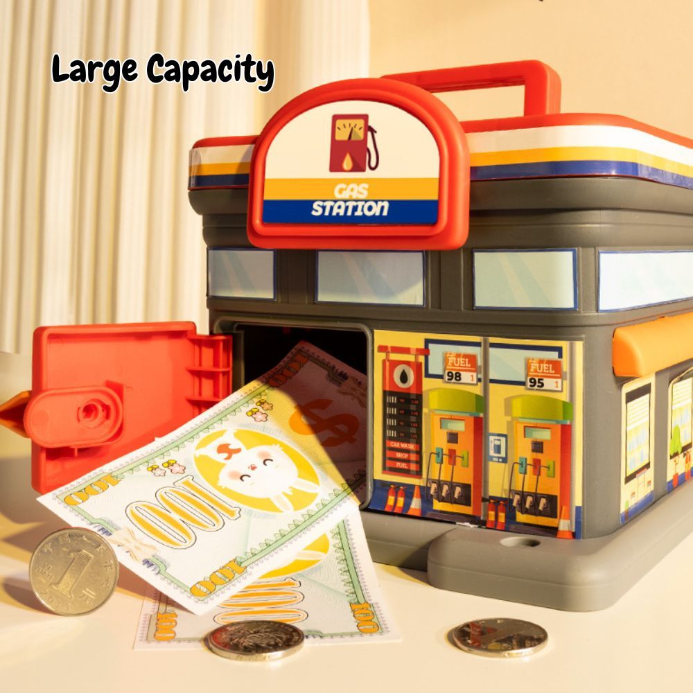 Creative Gift Kids Piggy Bank Gas Station Cafe Piggy Bank for Notes and coins