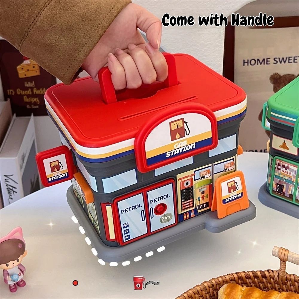 Creative Gift Kids Piggy Bank Gas Station Cafe Piggy Bank for Notes and coins