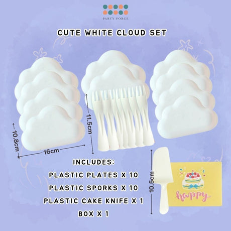 [SG Seller] Pastel Cake Cutting Essentials Set Cute Cloud Disposable Plate Tableware Birthday Candle