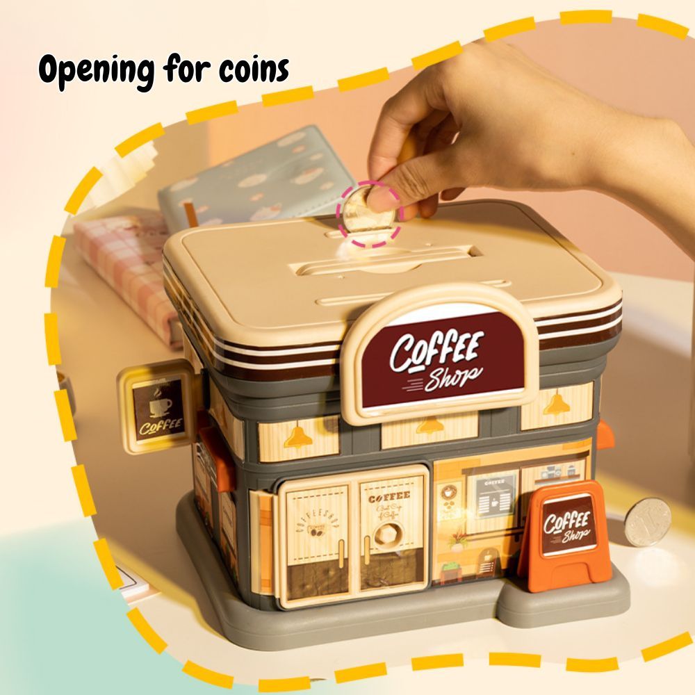 Creative Gift Kids Piggy Bank Gas Station Cafe Piggy Bank for Notes and coins