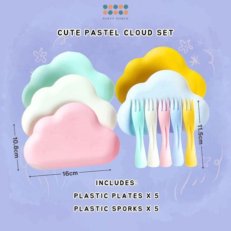 [SG Seller] Pastel Cake Cutting Essentials Set Cute Cloud Disposable Plate Tableware Birthday Candle