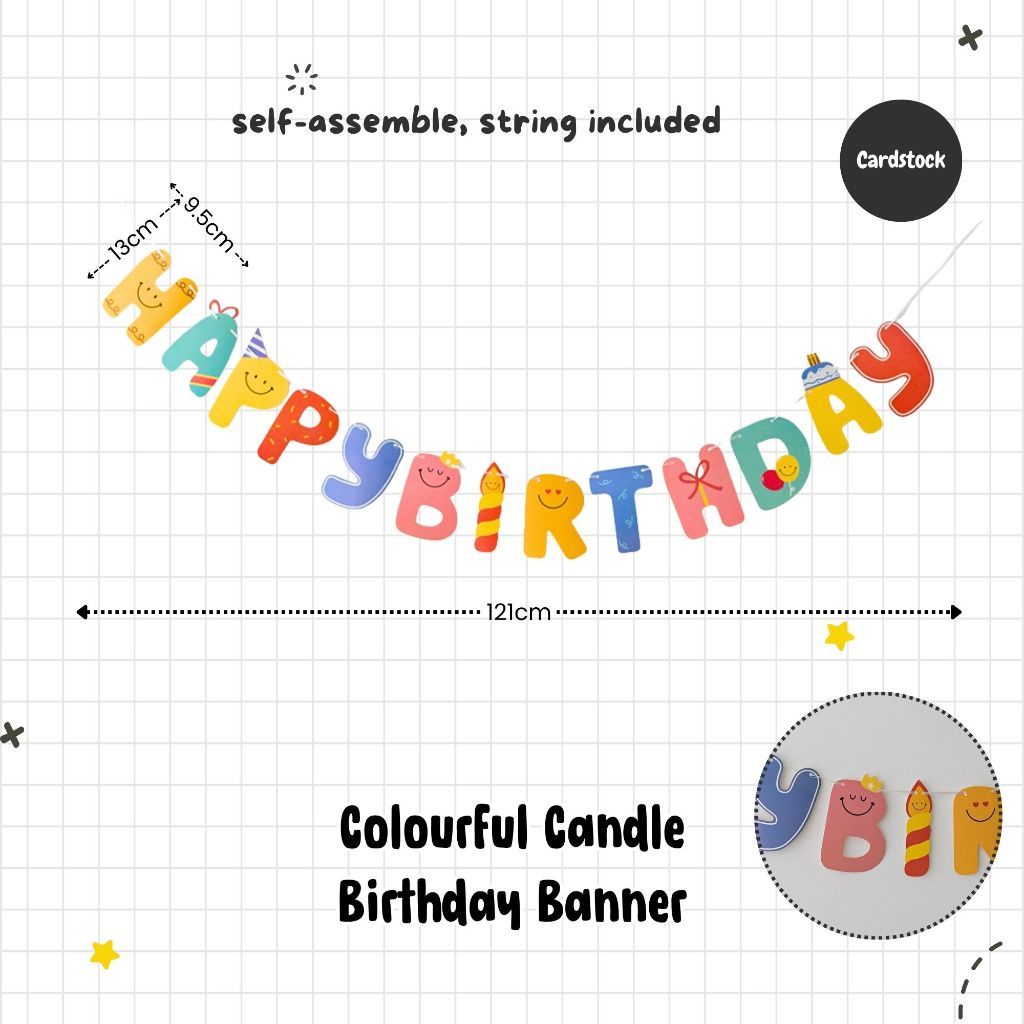 Rainbow Colour Theme Birthday Banner Balloon Candle Party Decoration