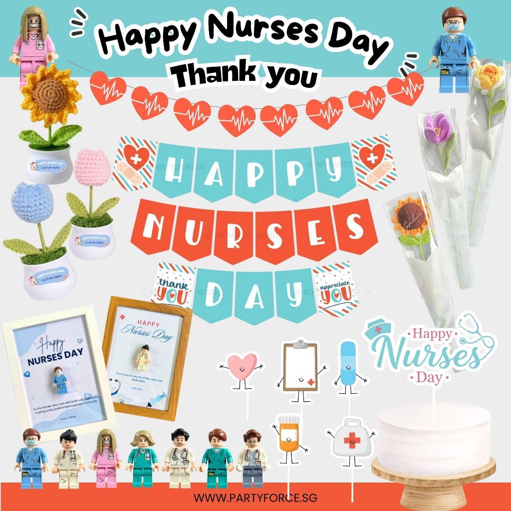 [SG Instock] Happy Nurses Day Flower Gift Banner  Cake Topper Decoration