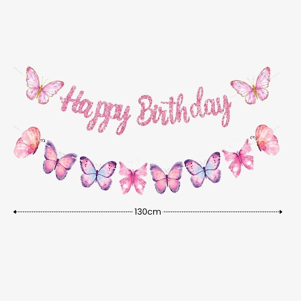 Personalised Butterfly Theme Birthday Party Balloon Banner Decoration