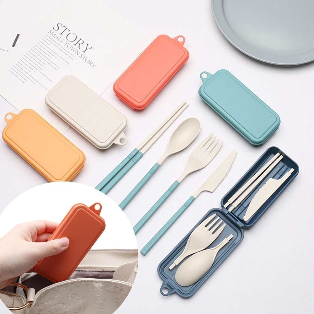 Customised Cutlery set Stainless Steel Portable Cutlery Set Wheat Straw Cutlery
