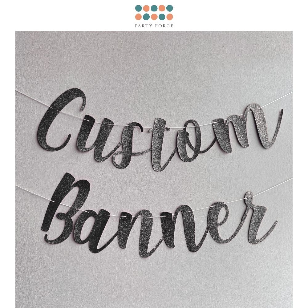 [SG Instock[ Customised Cursive Banner Glitter Black Script Font Custom Banner Happy Birthday Banner