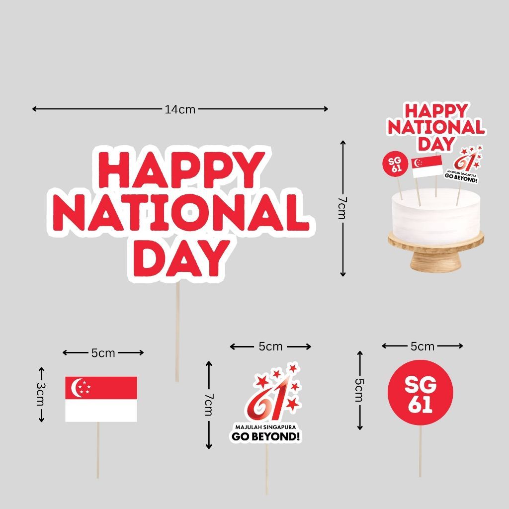 SG61 Decoration Singapore National day Go Beyond Decoration Banner Cheering Balloon Cake Topper