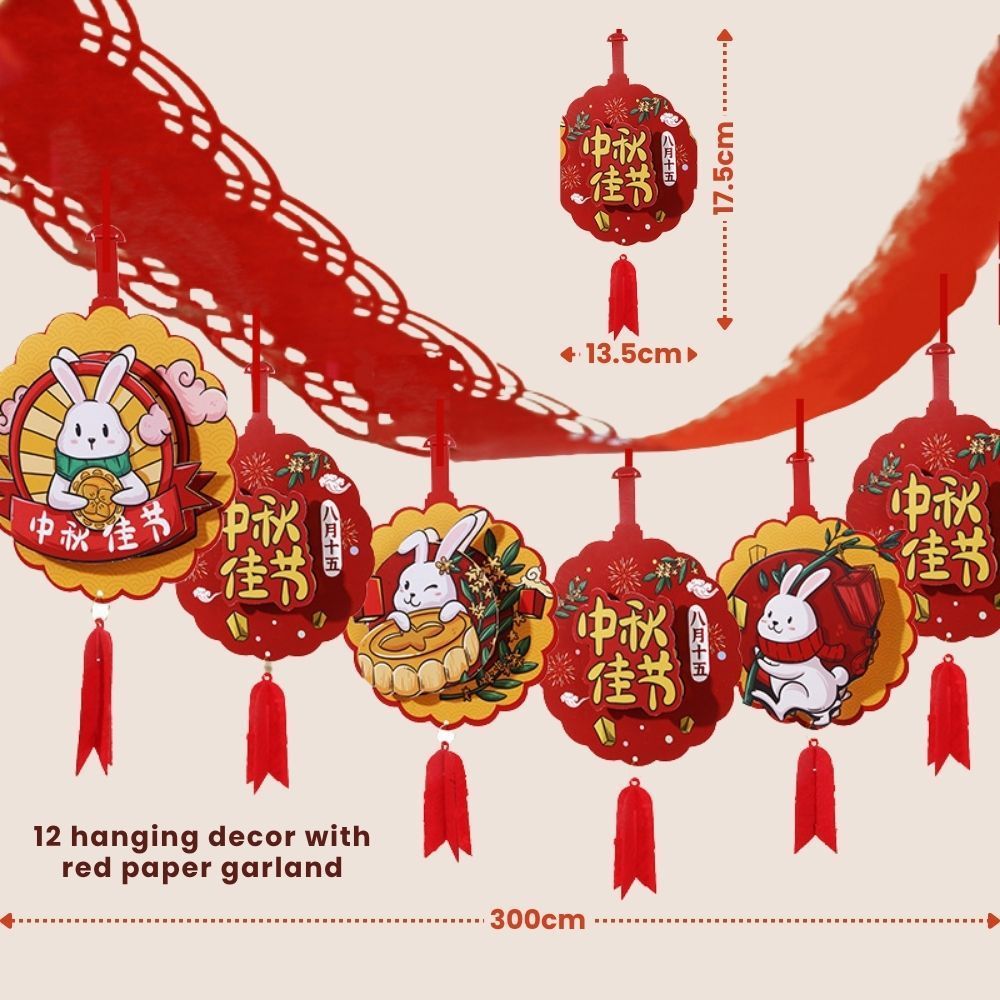 Mid autumn Festival Banner Garland Lantern Riddles Hanging Decoration