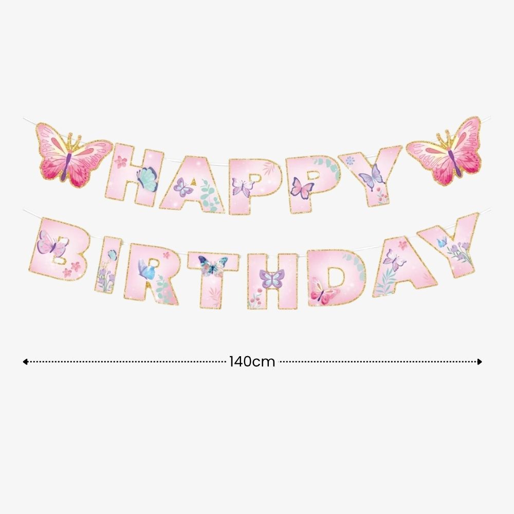 Personalised Butterfly Theme Birthday Party Balloon Banner Decoration