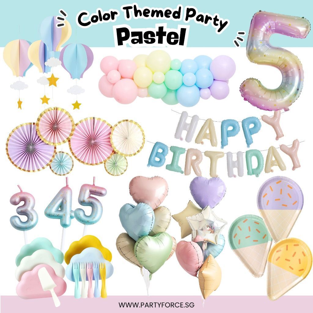 [SG Seller] - Pastel Color Theme Birthday Banner Balloon Candle Party Decoration