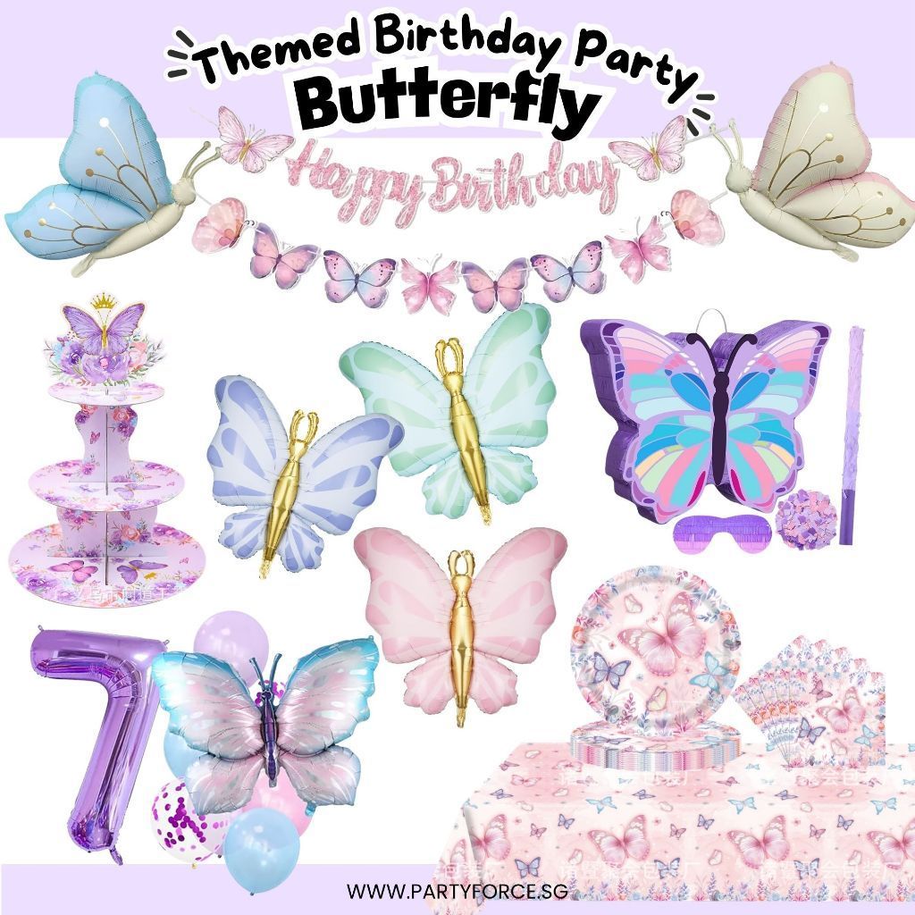 Personalised Butterfly Theme Birthday Party Balloon Banner Decoration