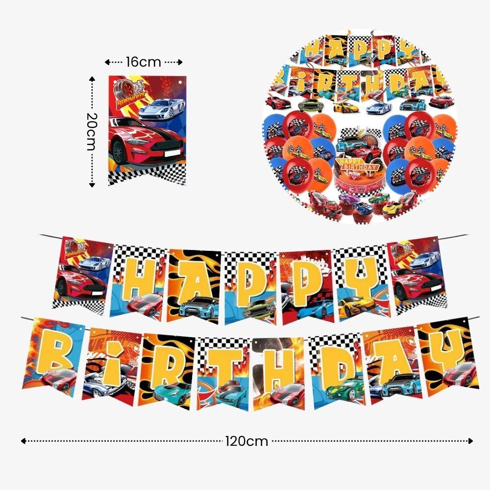 Personalised Hot Wheels Racing Theme Birthday Party Balloon Banner Decoration