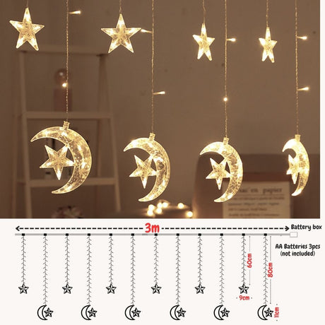Hari Raya Ramadan Moon and Star Curtain Light For Eid Hari Raya Decoration Parties