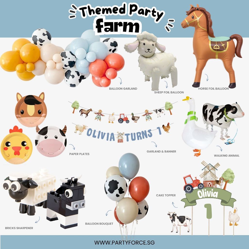 [SG Instock] - Personalised Farm Animal Theme Birthday Party Decoration