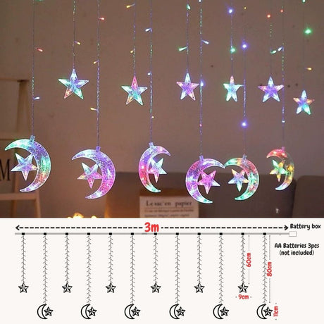 Hari Raya Ramadan Moon and Star Curtain Light For Eid Hari Raya Decoration Parties