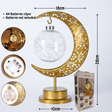 Hari Raya Crescent Moon Table Lamp LED Star Glass Ball Light  Islamic Ramadan Home Decor