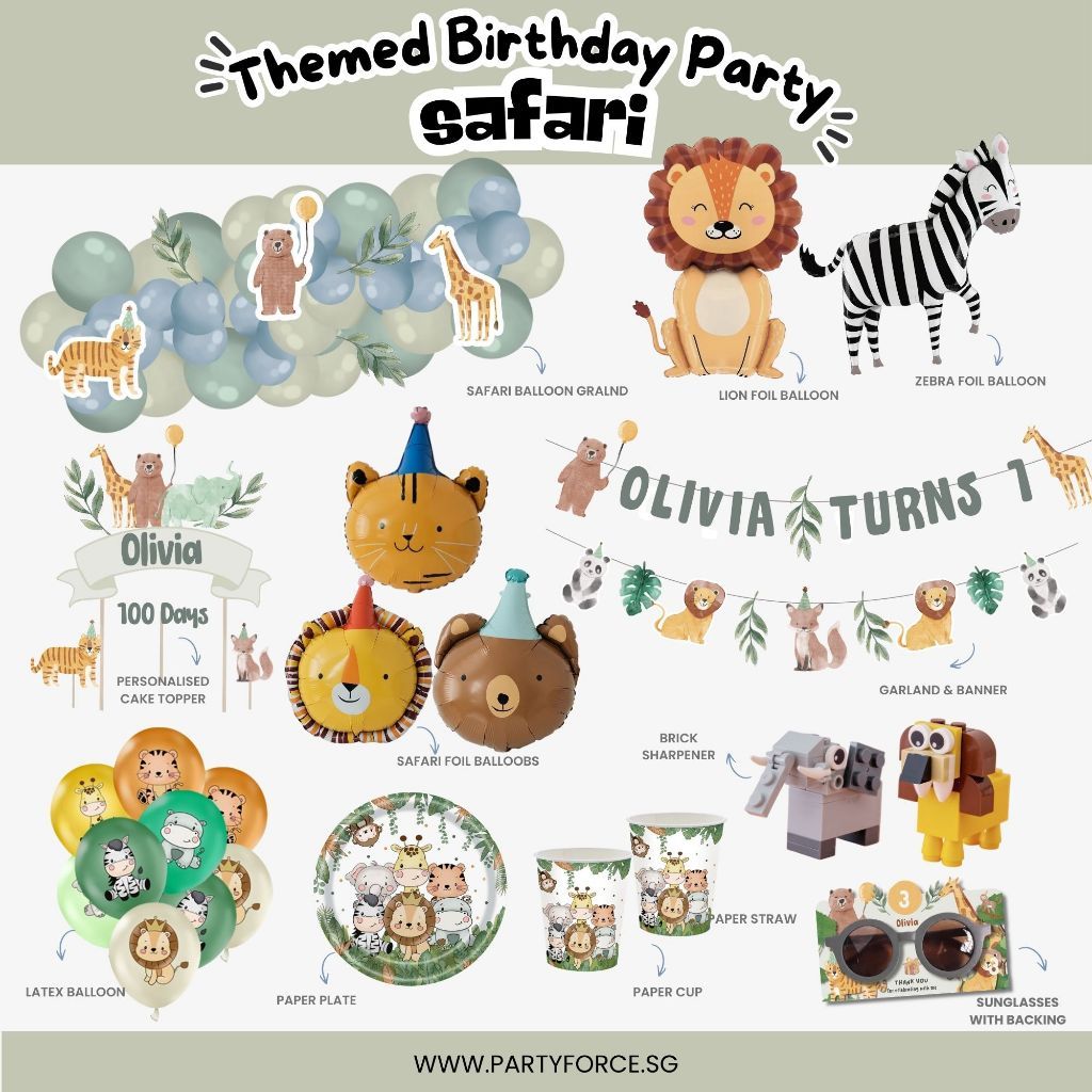 [SG Instock] - Personalised Safari Animal Theme Birthday Party Decoration