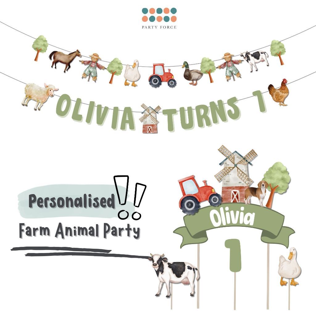 [SG Instock] - Personalised Farm Animal Theme Birthday Party Decoration