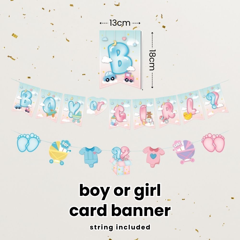 Gender Reveal Party Essentials Balloon Decoration Boy or Girl Banner Confetti Popper