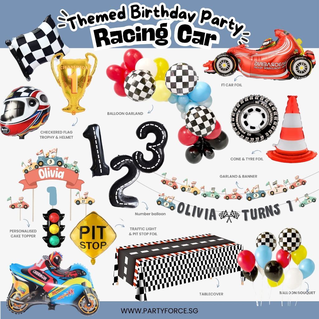 [SG Instock] - Personalised Racing car motorbike Theme Birthday Party Decoration