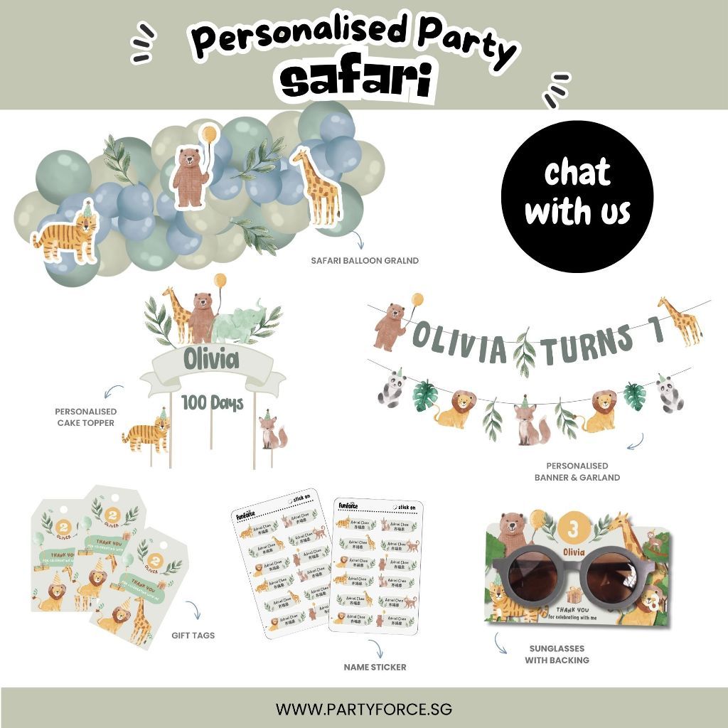 [SG Instock] - Personalised Safari Animal Theme Birthday Party Decoration