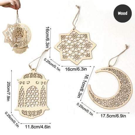 Hari Raya Eid Mubarak Banner Ramadan Wooden Cardstock Burlap Raya Hanging Banner Wall Decoration