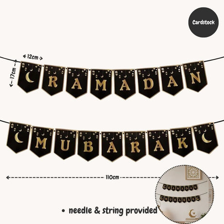 Hari Raya Eid Mubarak Banner Ramadan Wooden Cardstock Burlap Raya Hanging Banner Wall Decoration