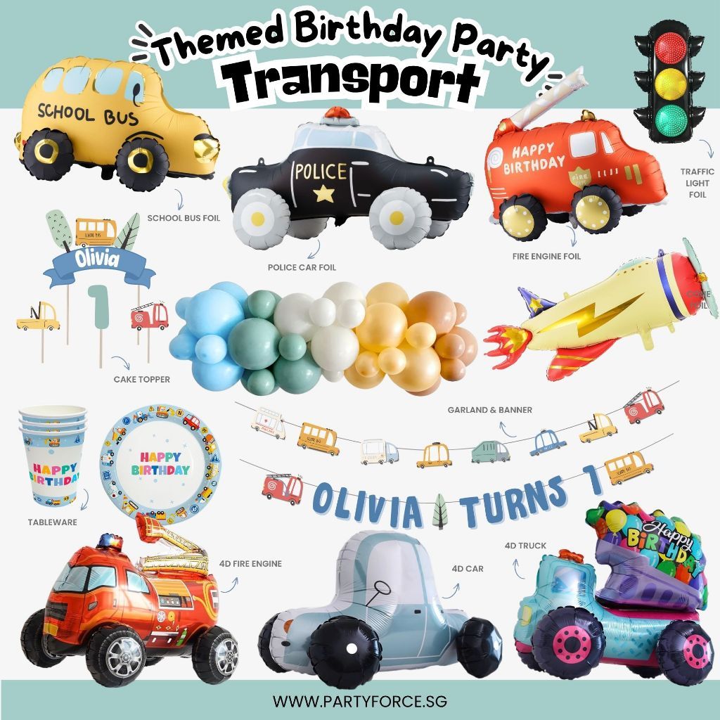 [SG Instock] - Personalised Vehicle Transportation Car Theme Birthday Party Decoration
