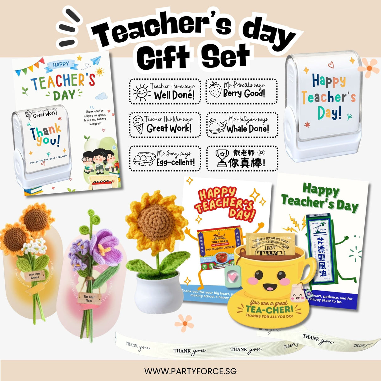 Teacher's Day Gift Sunflower Pot Thank You Teacher Stamp Appreciation Gift Card