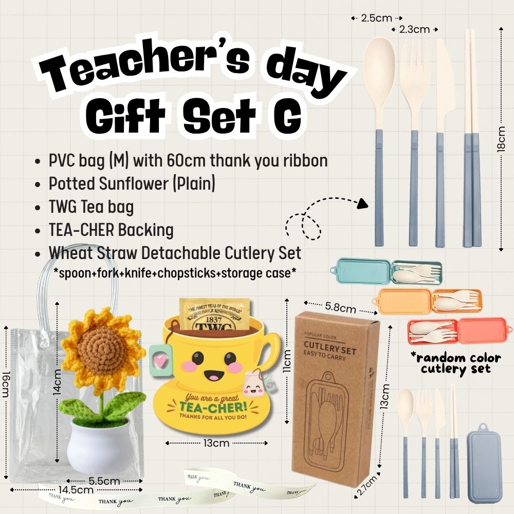 Teacher’s Day Gift Set G | Potted Sunflower + TWG Tea + Cutlery Set