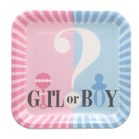 Gender Reveal Disposable paper plates, cups, fork & spoons